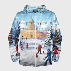 Ветровка с капюшоном мужская Каникулы новогодние, цвет: 3D-белый