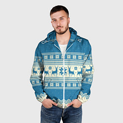 Ветровка с капюшоном мужская Sweater with deer on a blue background, цвет: 3D-белый — фото 2