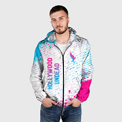 Ветровка с капюшоном мужская Hollywood Undead neon gradient style вертикально, цвет: 3D-черный — фото 2