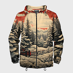 Ветровка с капюшоном мужская Блеск снежинок новогодний стиль, цвет: 3D-черный