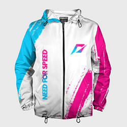 Ветровка с капюшоном мужская Need for Speed neon gradient style вертикально, цвет: 3D-черный