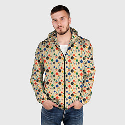 Ветровка с капюшоном мужская Разноцветные ёлочные игрушки, цвет: 3D-черный — фото 2
