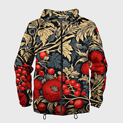 Ветровка с капюшоном мужская Новогодние ягодки и узоры, цвет: 3D-черный