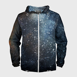 Ветровка с капюшоном мужская Темное космическое звездное небо, цвет: 3D-белый