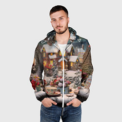 Ветровка с капюшоном мужская Морозная симфония праздника, цвет: 3D-белый — фото 2