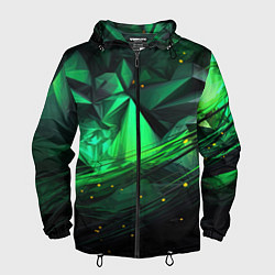 Ветровка с капюшоном мужская Абстрактный лабиринт зелени, цвет: 3D-черный
