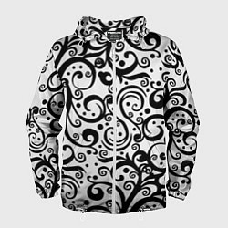 Ветровка с капюшоном мужская Чёрный кружевной узор, цвет: 3D-белый