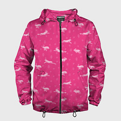 Ветровка с капюшоном мужская Розовые зайцы, цвет: 3D-черный