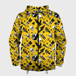 Ветровка с капюшоном мужская Музыкальный рокенрольный узор, цвет: 3D-черный