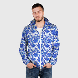 Ветровка с капюшоном мужская Гжель классика, цвет: 3D-белый — фото 2