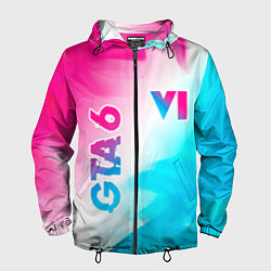 Ветровка с капюшоном мужская GTA 6 neon gradient style вертикально, цвет: 3D-черный