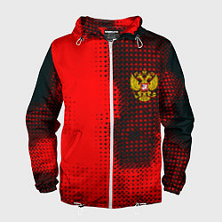 Ветровка с капюшоном мужская Россия герб спорт краски, цвет: 3D-белый