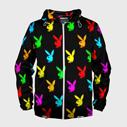 Ветровка с капюшоном мужская Playboy pattern неон, цвет: 3D-белый