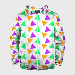 Ветровка с капюшоном мужская Яркие треугольники, цвет: 3D-белый