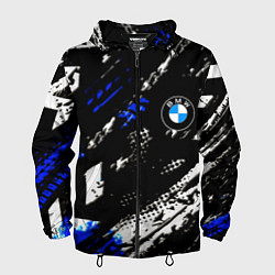 Ветровка с капюшоном мужская BMW stripes color auto sport, цвет: 3D-черный