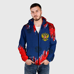 Ветровка с капюшоном мужская Россия спорт краски текстура, цвет: 3D-черный — фото 2