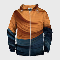 Ветровка с капюшоном мужская Оранжевая и синяя абстракция, цвет: 3D-белый