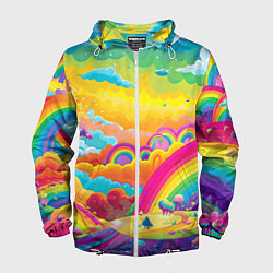 Ветровка с капюшоном мужская Мир радуги и ярких красок, цвет: 3D-белый