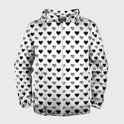 Ветровка с капюшоном мужская Черно-белые сердечки, цвет: 3D-белый