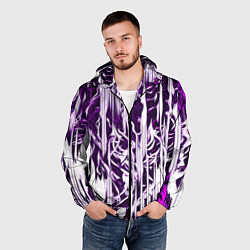 Ветровка с капюшоном мужская Розовые и белые абстрактные узоры, цвет: 3D-черный — фото 2