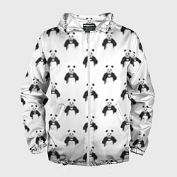 Ветровка с капюшоном мужская Panda love - pattern, цвет: 3D-белый