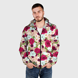 Ветровка с капюшоном мужская Цветочный фон, цвет: 3D-черный — фото 2