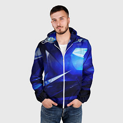 Ветровка с капюшоном мужская Black and blue abstract background sport style, цвет: 3D-белый — фото 2
