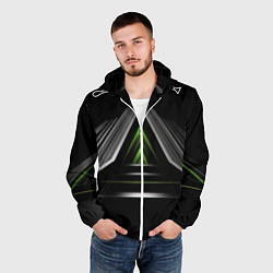 Ветровка с капюшоном мужская Black green abstract nvidia style, цвет: 3D-белый — фото 2