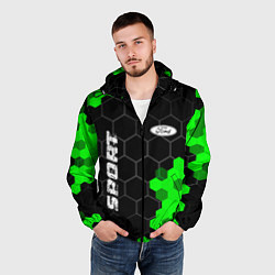 Ветровка с капюшоном мужская Ford green sport hexagon, цвет: 3D-черный — фото 2