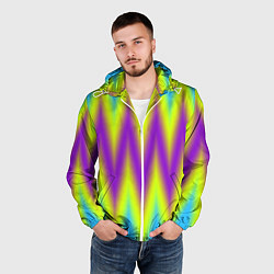 Ветровка с капюшоном мужская Неоновые зигзаги, цвет: 3D-белый — фото 2