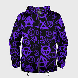 Ветровка с капюшоном мужская Узор анархия фиолетовый, цвет: 3D-черный