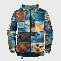 Ветровка с капюшоном мужская Vanguard denim patchwork - ai art, цвет: 3D-черный