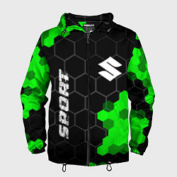 Ветровка с капюшоном мужская Suzuki green sport hexagon, цвет: 3D-черный