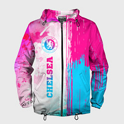 Ветровка с капюшоном мужская Chelsea neon gradient style по-вертикали, цвет: 3D-черный