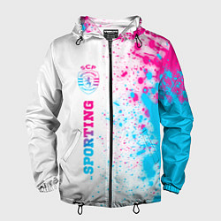 Ветровка с капюшоном мужская Sporting neon gradient style по-вертикали, цвет: 3D-черный