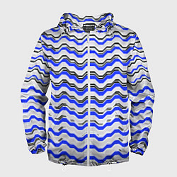 Ветровка с капюшоном мужская Black and blue stripes on a white background, цвет: 3D-белый