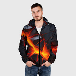 Ветровка с капюшоном мужская Камни в разломе красный свет, цвет: 3D-черный — фото 2