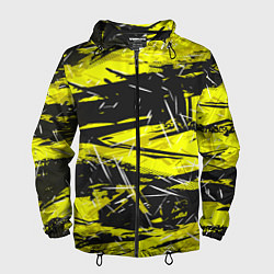 Ветровка с капюшоном мужская Yellow geometry - спортивный узор, цвет: 3D-черный