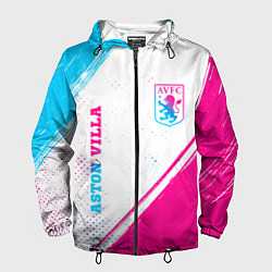 Ветровка с капюшоном мужская Aston Villa neon gradient style вертикально, цвет: 3D-черный