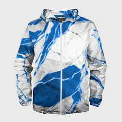 Ветровка с капюшоном мужская Бело-синий мрамор, цвет: 3D-белый