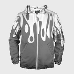 Ветровка с капюшоном мужская Потеки белой краски на сером фоне, цвет: 3D-белый