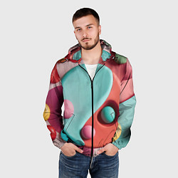 Ветровка с капюшоном мужская Пластилиновый медальон с шариками, цвет: 3D-черный — фото 2