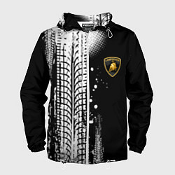Ветровка с капюшоном мужская Ламборгини - следы от шин, цвет: 3D-белый