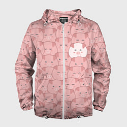 Ветровка с капюшоном мужская Свинки паттерн, цвет: 3D-белый