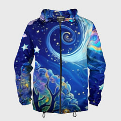 Ветровка с капюшоном мужская Звездный лес, цвет: 3D-черный
