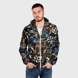 Ветровка с капюшоном мужская Викинг-череп ворон, руны и молот Тора, цвет: 3D-белый — фото 2