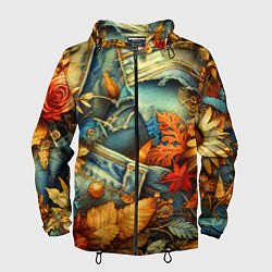 Мужская ветровка Композиция из цветов и рваной джинсы - нейросеть