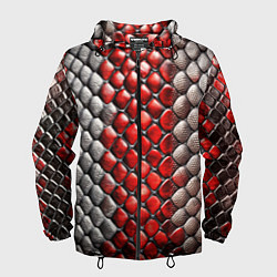 Ветровка с капюшоном мужская Змеиная объемная текстурная красная шкура, цвет: 3D-черный