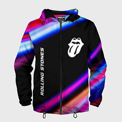 Ветровка с капюшоном мужская Rolling Stones neon rock lights, цвет: 3D-черный