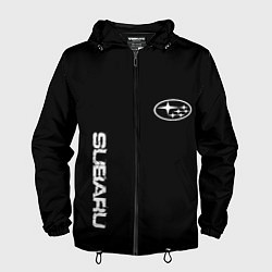 Ветровка с капюшоном мужская Subaru logo white, цвет: 3D-черный